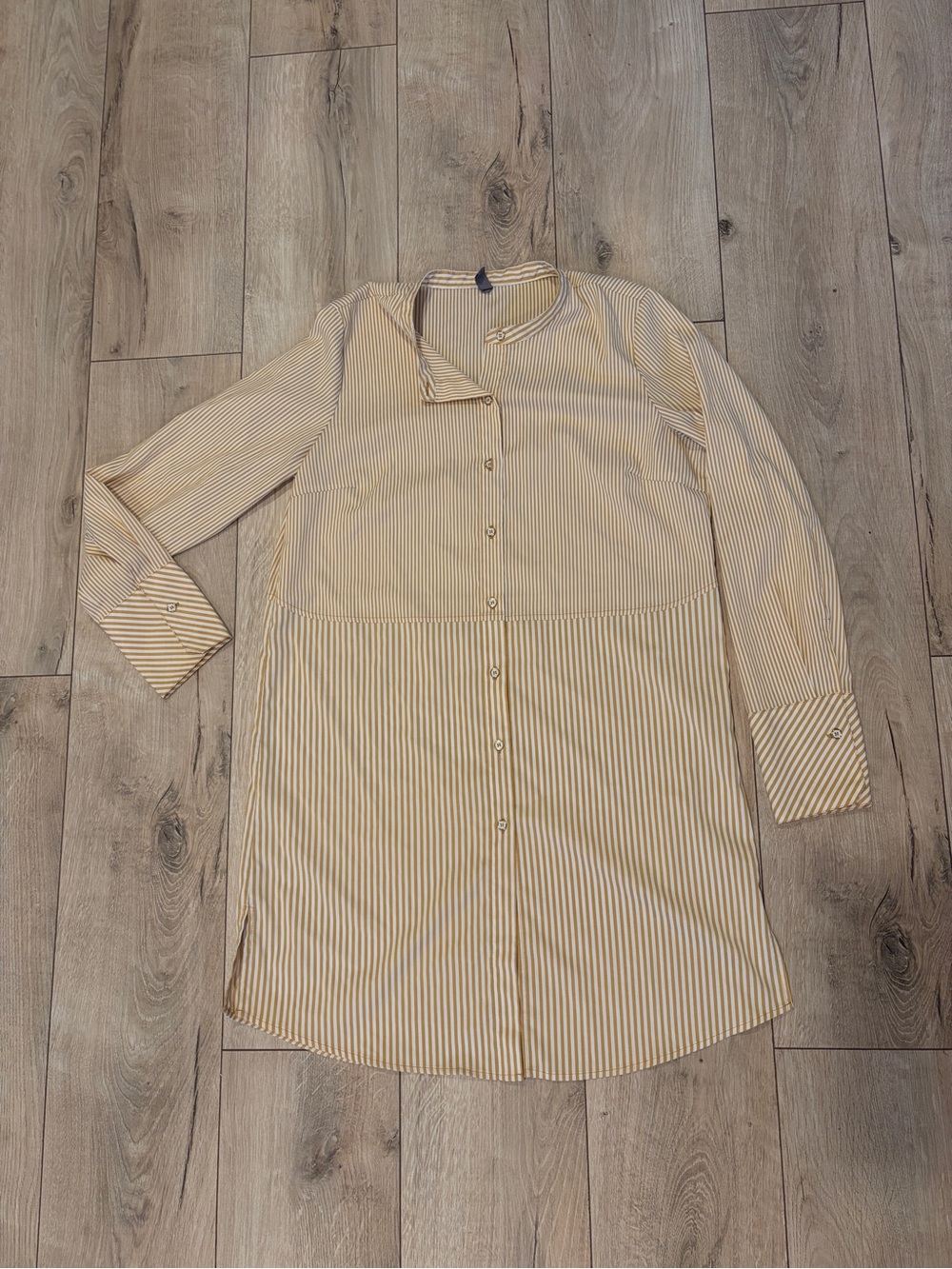 Women’s Button-Up Shirt Dress - Cream/Yellow Stripes